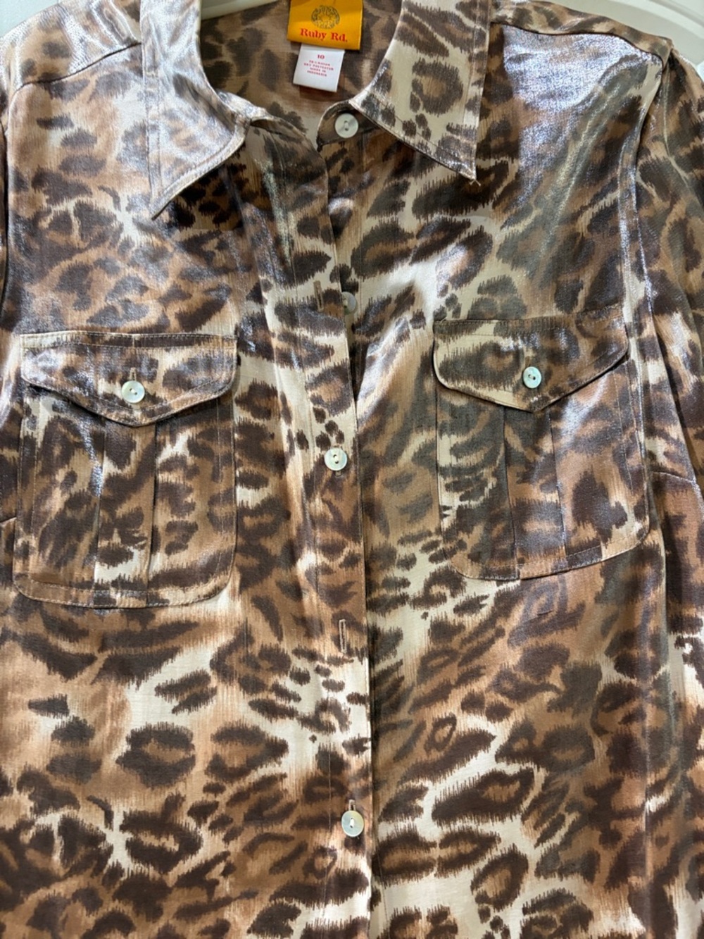 Ruby Rd. Brown Leopard Print Button-Front Shirt - Picture 3 of 4